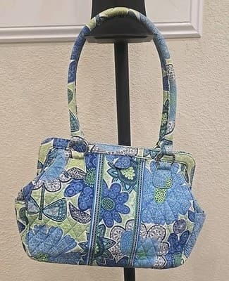 Vera Bradley Little Mandy Doodle Daisy Purse Floral Blue and Green Bag - Thumbnail 4