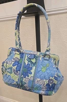 Vera Bradley Little Mandy Doodle Daisy Purse Floral Blue and Green Bag - Thumbnail 5
