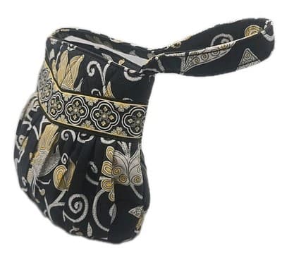 Vera Bradley Yellow Bird Print Floral Black Cotton Quilted Zippered Shoulder Bag - Thumbnail 2