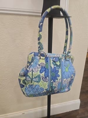 Vera Bradley Little Mandy Doodle Daisy Purse Floral Blue and Green Bag - Thumbnail 6