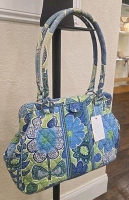Vera Bradley Little Mandy Doodle Daisy Purse Floral Blue and Green Bag - Thumbnail 3