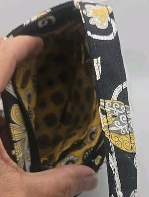 Vera Bradley Yellow Bird Print Floral Black Cotton Quilted Zippered Shoulder Bag - Thumbnail 5