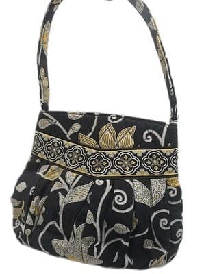Vera Bradley Yellow Bird Print Floral Black Cotton Quilted Zippered Shoulder Bag - Thumbnail 3