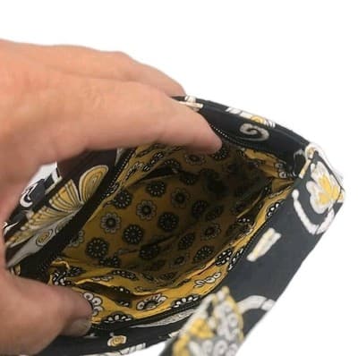 Vera Bradley Yellow Bird Print Floral Black Cotton Quilted Zippered Shoulder Bag - Thumbnail 4