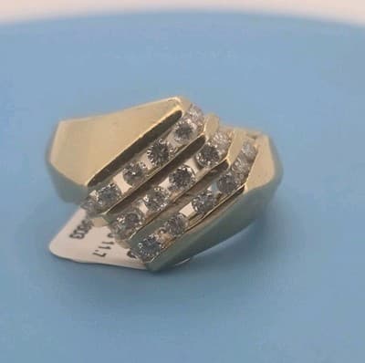 1.0 CTW Round Cut Diamond Channel-Set Statement Ring in 14k Yellow Gold - Thumbnail 7