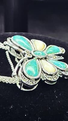 Synthetic Turquoise Stone Necklace Silver Plate 16.45g (GJE003701) - Thumbnail 3