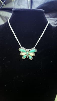 Synthetic Turquoise Stone Necklace Silver Plate 16.45g (GJE003701) - Thumbnail 2