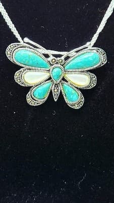 Synthetic Turquoise Stone Necklace Silver Plate 16.45g (GJE003701) - Image 1