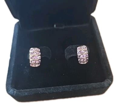 14k SOLID GOLD EARRINGS PINK SAPPHIRE 2.39CTW 30- ROUND CUT 2.52GRAMS - Image 1