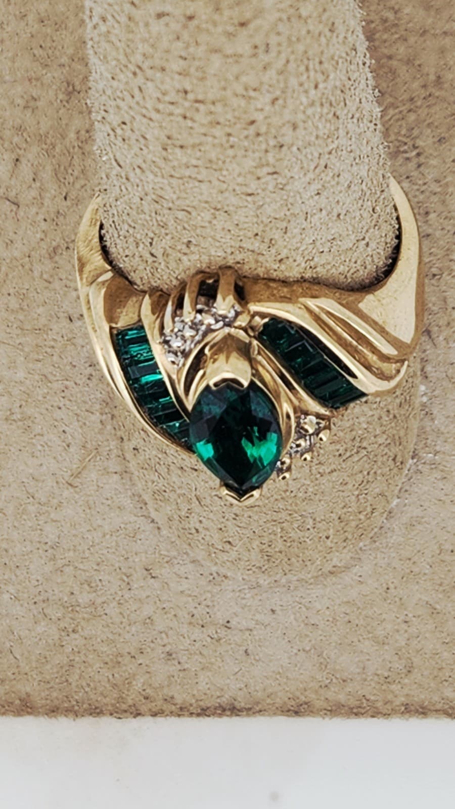 Vintage 10k Yellow Gold Marquise Synthetic Chrome Diopside Diamond Bypass Ring - Thumbnail 5