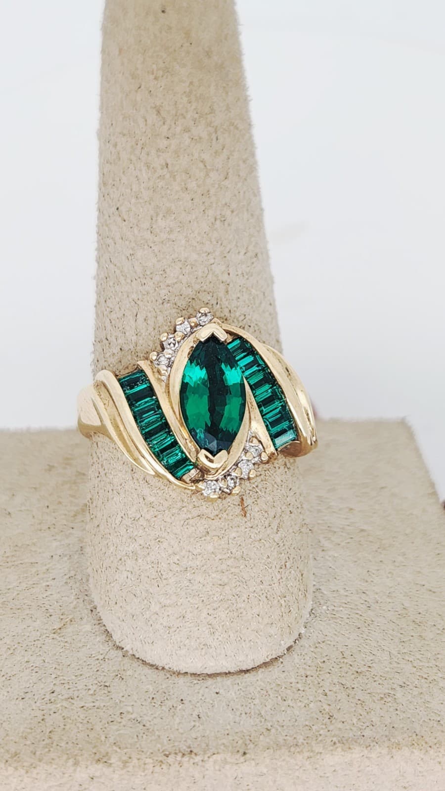 Vintage 10k Yellow Gold Marquise Synthetic Chrome Diopside Diamond Bypass Ring - Thumbnail 8