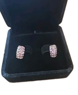 14k SOLID GOLD EARRINGS PINK SAPPHIRE 2.39CTW 30- ROUND CUT 2.52GRAMS - Thumbnail 2