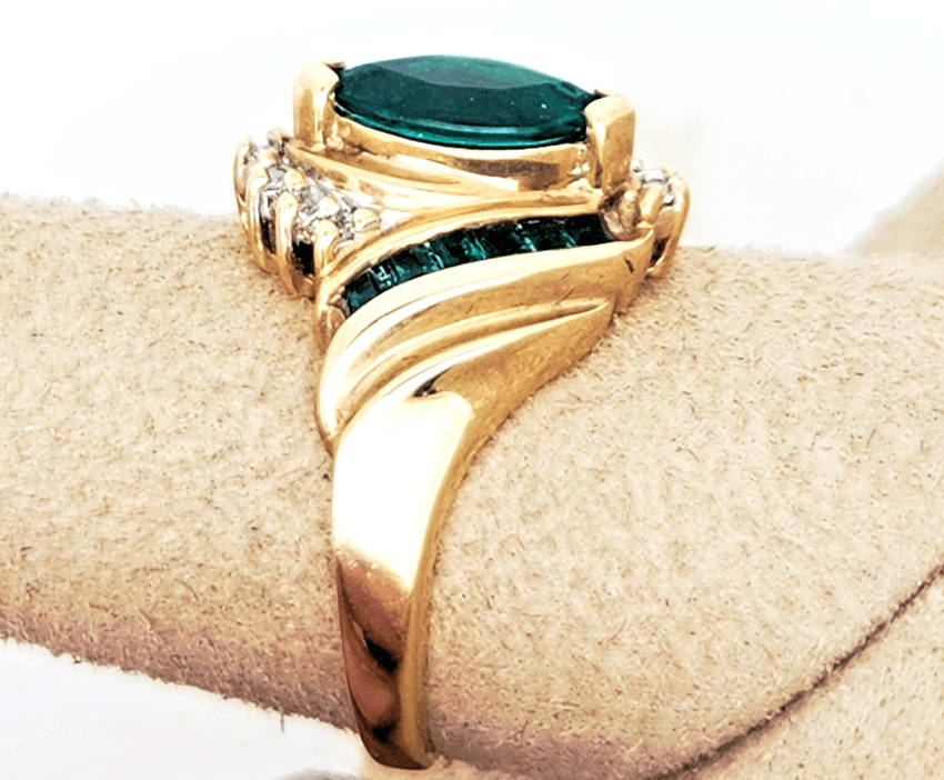 Vintage 10k Yellow Gold Marquise Synthetic Chrome Diopside Diamond Bypass Ring - Thumbnail 4