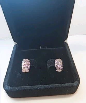 14k SOLID GOLD EARRINGS PINK SAPPHIRE 2.39CTW 30- ROUND CUT 2.52GRAMS - Thumbnail 3
