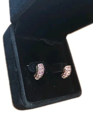 14k SOLID GOLD EARRINGS PINK SAPPHIRE 2.39CTW 30- ROUND CUT 2.52GRAMS - Thumbnail 4