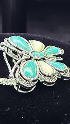 Synthetic Turquoise Stone Necklace Silver Plate 16.45g (GJE003701) - Thumbnail 4