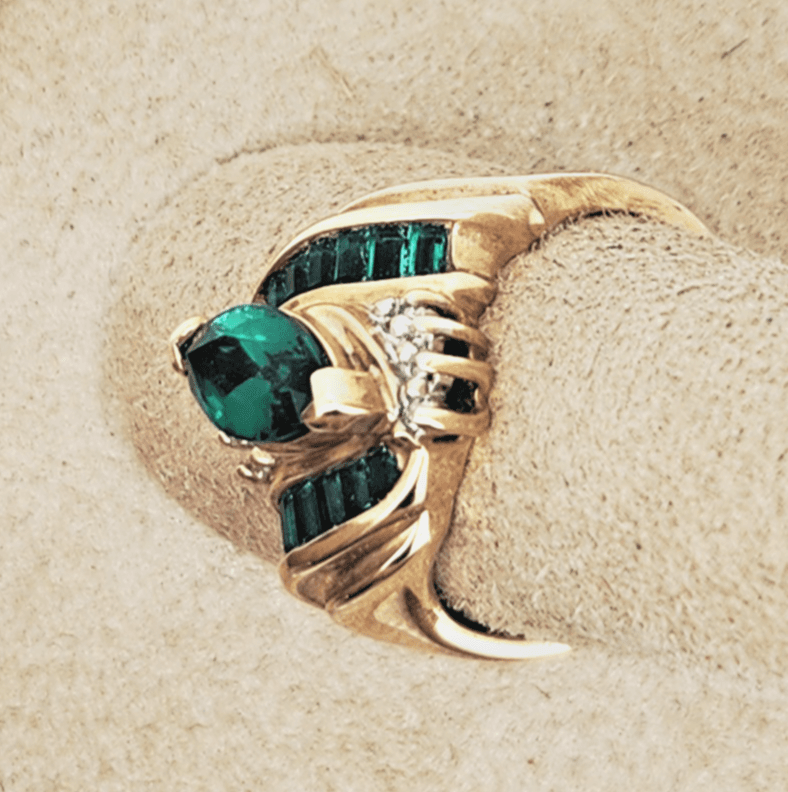Vintage 10k Yellow Gold Marquise Synthetic Chrome Diopside Diamond Bypass Ring - Thumbnail 12