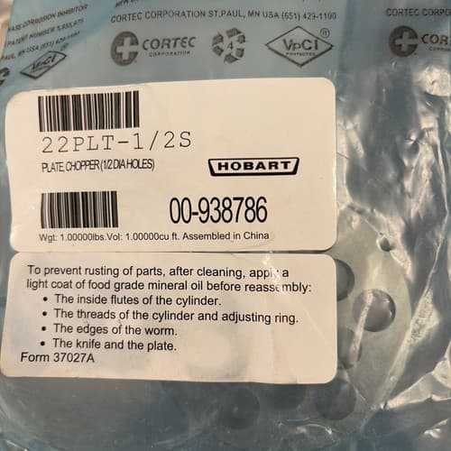 OEM Hobart 22PLT-1/2S #22 1/2" Stay Sharp Grinder Plate for 4822 Meat Choppers - Image 1