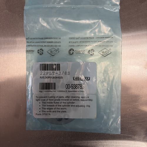 Hobart Grinder plate for 22 PLT 3/8" 3/8s great for Chili Brand New - Image 1