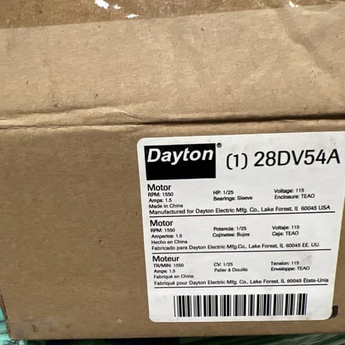 Dayton#28DV54A, Shaded Pole, RPM:1550, HP:1/25, V:115,Hz: 60, PH:1, 1.5 amp - Image 1