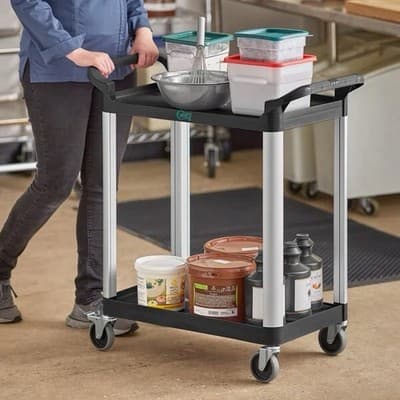 LARGE BUSSING UTILITY CART 2 SHELF 31”x19 #109CARTLG2GY GRAY - Image 1