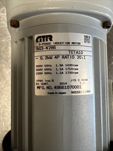 Nissei BG3-N286 Induction Motor 3 ph - Thumbnail 2