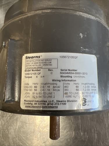Stearns 105672105 QF Brake Motor 208-230v 60 HZ - Thumbnail 3