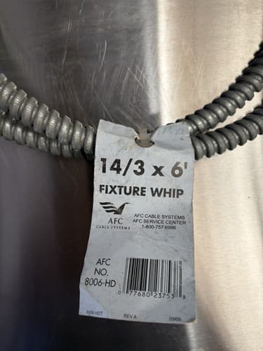 American Systems 6' 14/3 Lighting Fixture Whip #8006-HD - Thumbnail 2