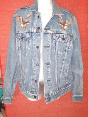 Limited Levi's Denim Trucker DenIm Jacket, SZ M Eagle and Japan Map embroidery - Image 1