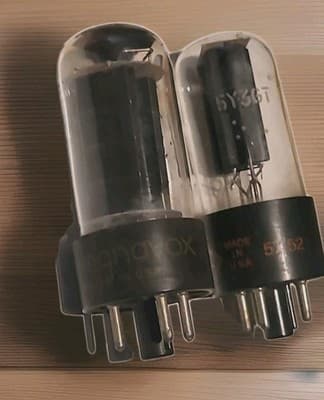 (2) Vintage 5Y3GT Rectifier Tubes Smooth & Ribbed Plates D Getters CBS Magnovox - Image 1