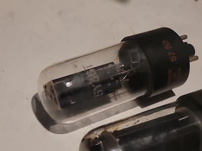 (2) Vintage 5Y3GT Rectifier Tubes Smooth & Ribbed Plates D Getters CBS Magnovox - Thumbnail 3