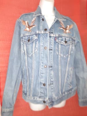 Limited Levi's Denim Trucker DenIm Jacket, SZ M Eagle and Japan Map embroidery - Thumbnail 7
