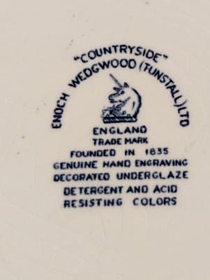 ENOCH WEDGWOOD "COUNTRYSIDE" 10" DINNER PLATE BLUE AND WHITE VINTAGE ENGLAND - Thumbnail 5