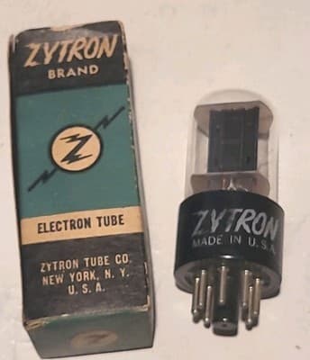 1 Vintage NOS 6SN7GT Zytron 2-Hole Black Plate HiFi Amp Vacuum Tube - Image 1