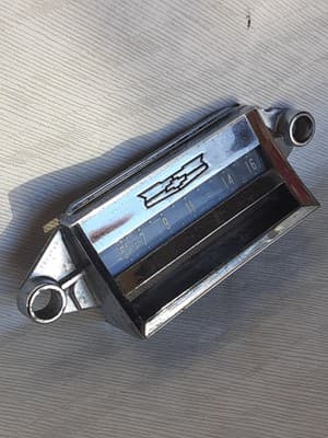 Vintage 60s Chevy Radio Chrome Faceplate Bowtie - Thumbnail 3