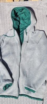 Vtg 90s Adidas Trefoil Reversible Green/Grey Hooded Zip Puffer Jacket Men's XXL - Thumbnail 13
