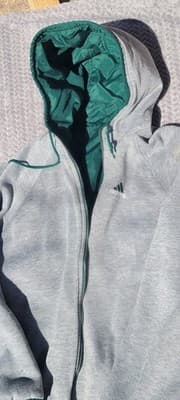 Vtg 90s Adidas Trefoil Reversible Green/Grey Hooded Zip Puffer Jacket Men's XXL - Thumbnail 16