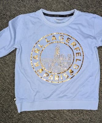 Karl Lagerfeld Women’s Sweatshirt Paris Logo Graphic White/Gold Sz Small - Thumbnail 2
