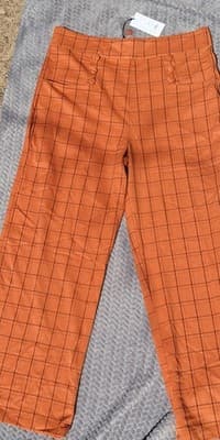 NWT Unique Vintage 1940s Orange Windowpane High Waist Ginger Pants Sz 1x - Thumbnail 8