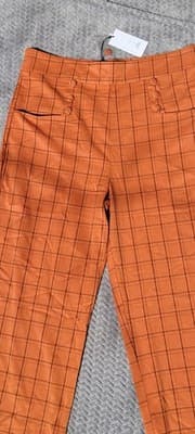 NWT Unique Vintage 1940s Orange Windowpane High Waist Ginger Pants Sz 1x - Thumbnail 9