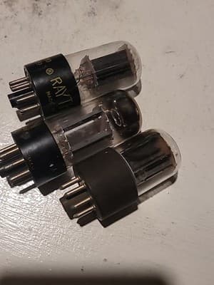 TRIO Of 6SN7GTB Vacuum Tubes, Tall Boys, Raytheon - Image 1