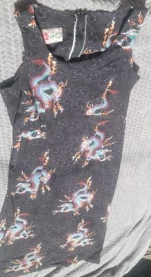 Hawaiian Hilo Hattie Black Maxi Dress Sz 10 Sleeveless Dragon Print Summer - Thumbnail 2