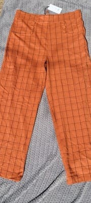 NWT Unique Vintage 1940s Orange Windowpane High Waist Ginger Pants Sz 1x - Thumbnail 7