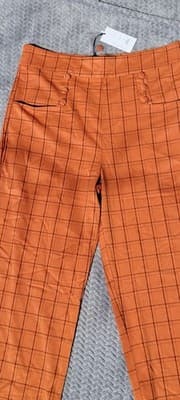 NWT Unique Vintage 1940s Orange Windowpane High Waist Ginger Pants Sz 1x - Thumbnail 3
