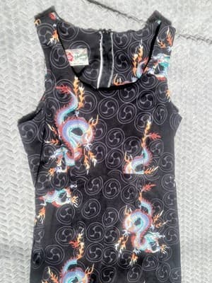 Hawaiian Hilo Hattie Black Maxi Dress Sz 10 Sleeveless Dragon Print Summer - Image 1