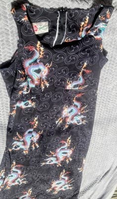 Hawaiian Hilo Hattie Black Maxi Dress Sz 10 Sleeveless Dragon Print Summer - Thumbnail 3