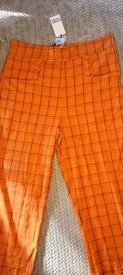 NWT Unique Vintage 1940s Orange Windowpane High Waist Ginger Pants Sz 1x - Image 1