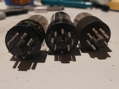 TRIO Of 6SN7GTB Vacuum Tubes, Tall Boys, Raytheon - Thumbnail 5