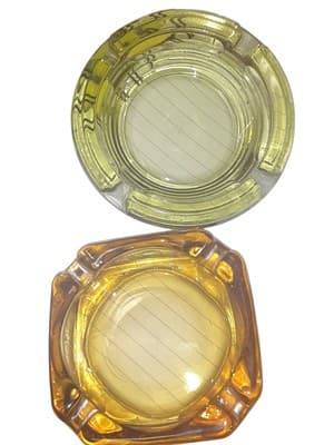 2 Small Vintage Mid Century Green & Amber Glass Ashtrays FREE SHIPPING Retro - Thumbnail 2