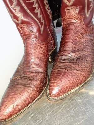 Vintage Justin Wine/Maroon/Red, Back Cut Python Boots, Size 8 1/2 - Thumbnail 5